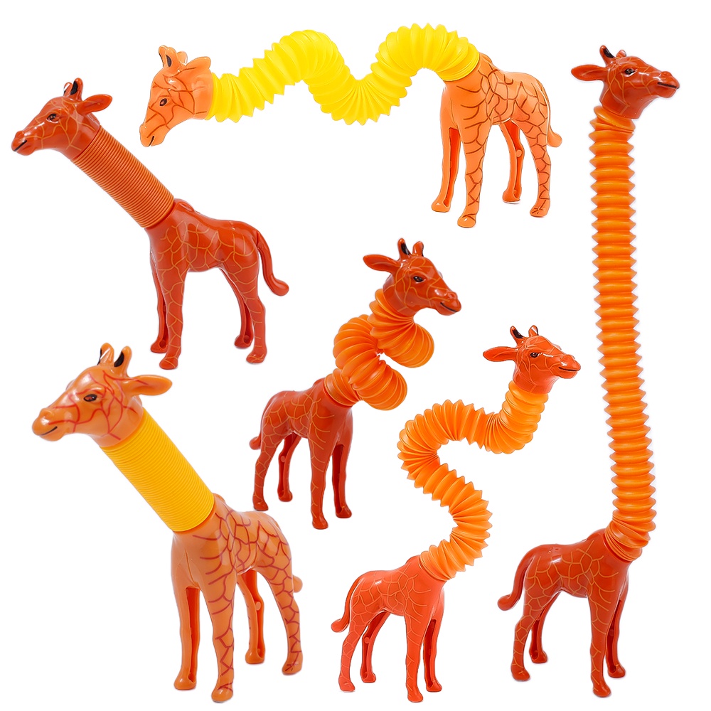 Retractable Giraffe Pop Tabung Kartun Hewan Peregangan Musim Semi Tabung Mainan Stress Relieve Toys Dewasa Anak Squeeze Fidget Toy