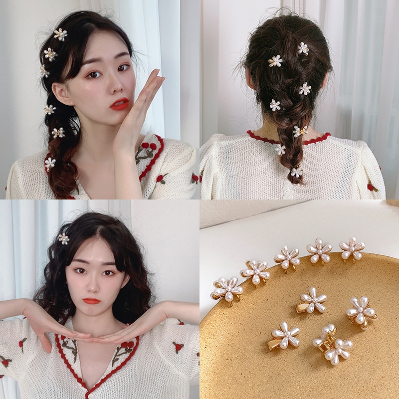 Korea Elegan Temperamen Mutiara Kecil Kecil Ambil Klip Ponytail Klip Camellia Kelopak Rambut Klip