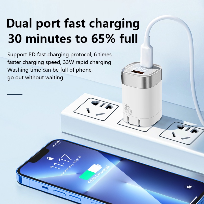 Vaorlo PD 33W GaN USB C Charger Digital Display PD Fast Charging Kabel Fast Charger