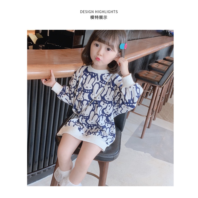 GAUN DRESS SWEATER MOTIF KELINCI ANAK PEREMPUAN CEWEK IMPORT