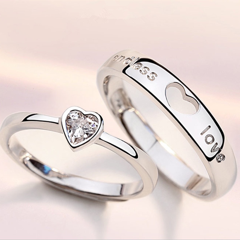 2pcs / Set Cincin Zircon Bentuk Hati Desain Forever Endless Love Untuk Pria Dan Wanita