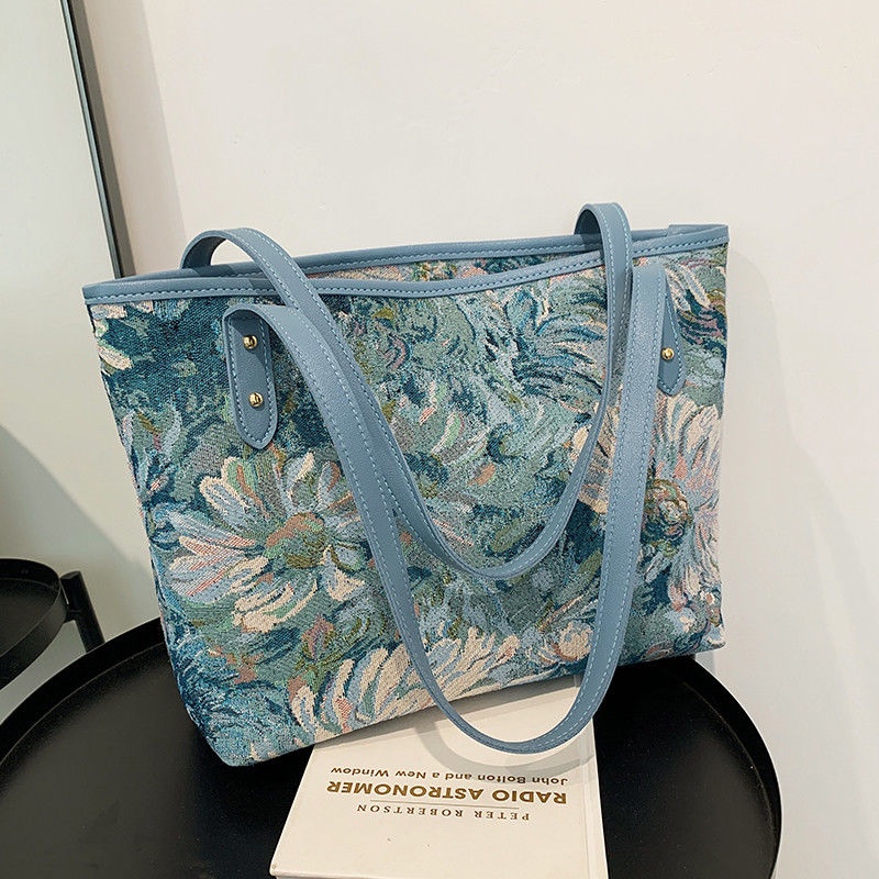 Sera high-end tote bag kapasitas besar tas wanita 2021 mode trendi baru all-match oil painting canvas portable shoulder bag