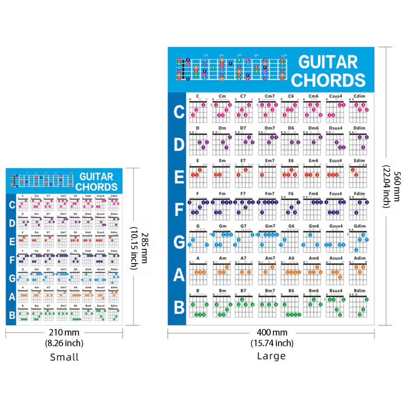 Kored Gitar Kayu Folk spectrum paper guitar chord fingering chart Bagan Latihan fingering Gitar