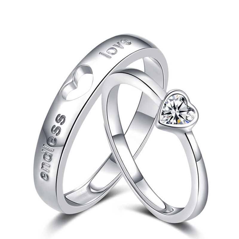 2pcs / Set Cincin Zircon Bentuk Hati Desain Forever Endless Love Untuk Pria Dan Wanita