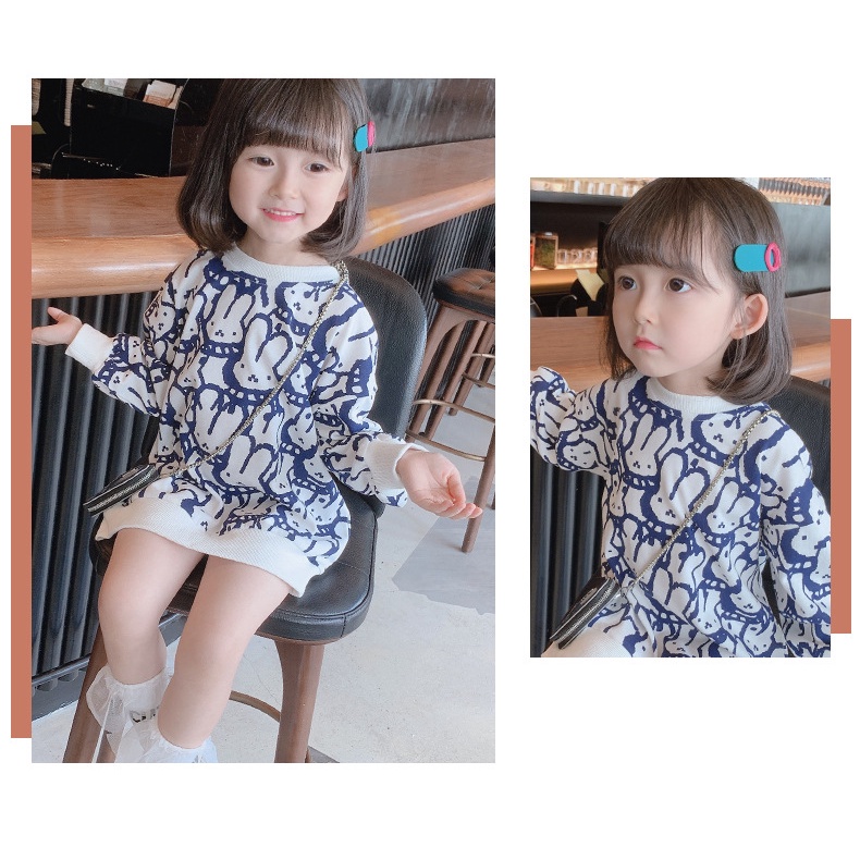 GAUN DRESS SWEATER MOTIF KELINCI ANAK PEREMPUAN CEWEK IMPORT