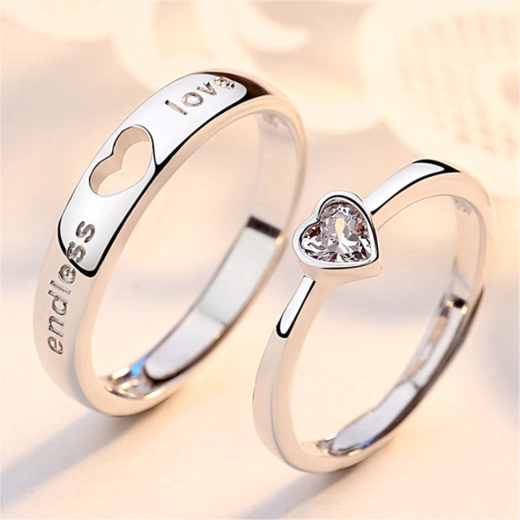 2pcs / Set Cincin Zircon Bentuk Hati Desain Forever Endless Love Untuk Pria Dan Wanita