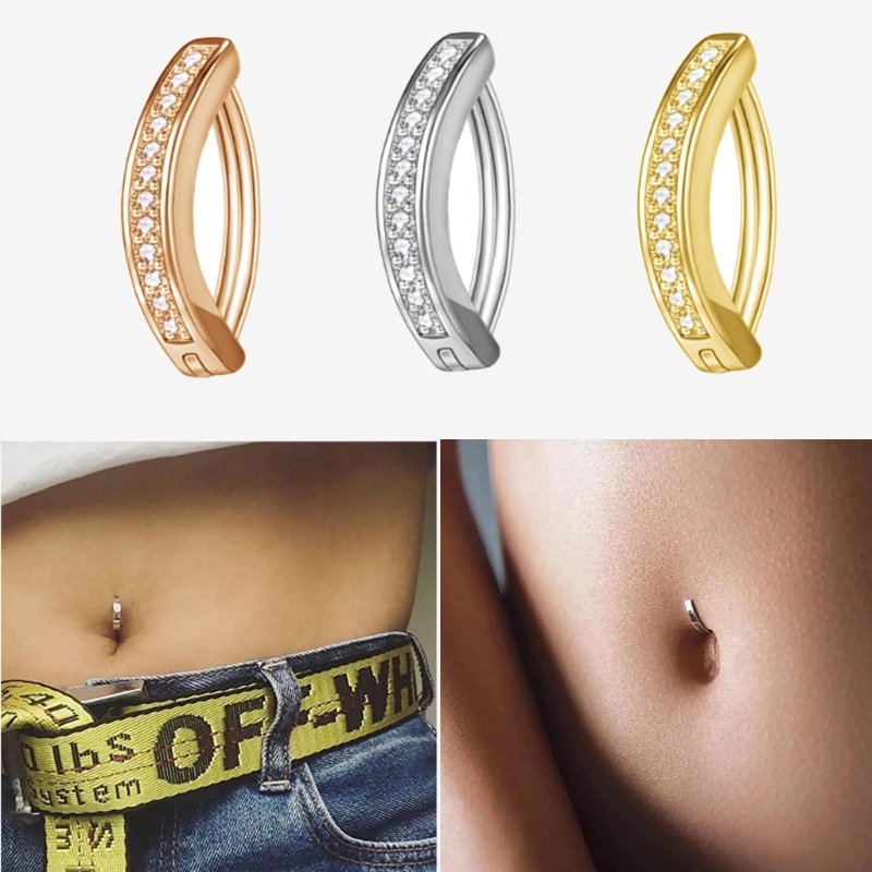 Stainless Steel Berlian Snap Belly Button Cincin Perhiasan Tindik Kuku Pusar Perut