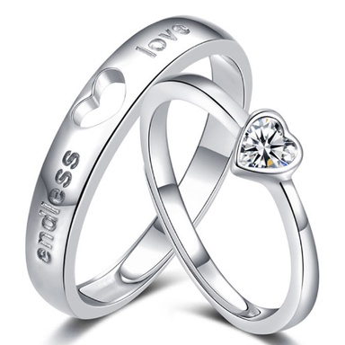 2pcs / Set Cincin Zircon Bentuk Hati Desain Forever Endless Love Untuk Pria Dan Wanita