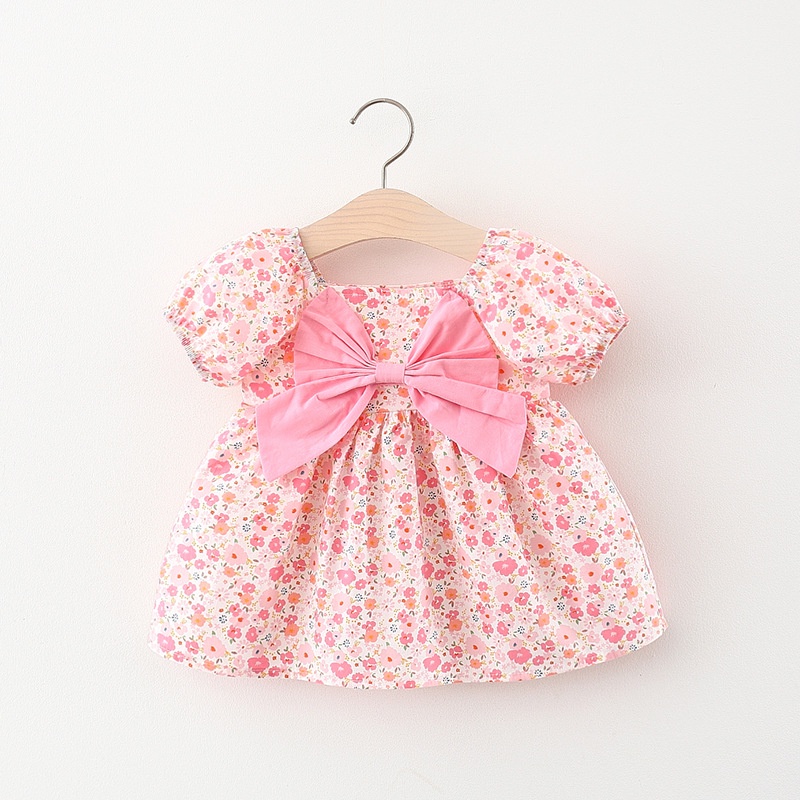 DRESS ANAK PEREMPUAN MOTIF BUNGA-BUNGA PITA UNTUK USIA 0-4 TAHUN WARNA PINK KUNING LAVENDER