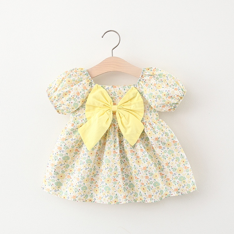 DRESS ANAK PEREMPUAN MOTIF BUNGA-BUNGA PITA UNTUK USIA 0-4 TAHUN WARNA PINK KUNING LAVENDER