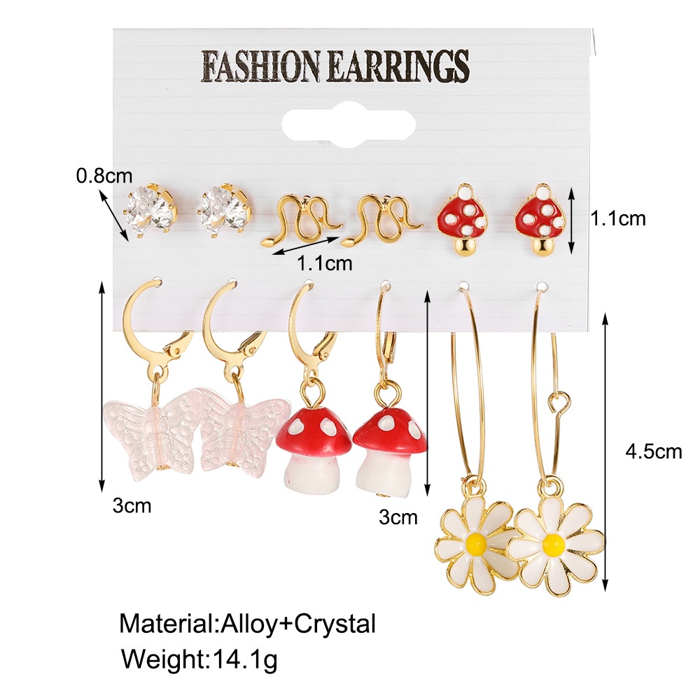 12 Pcs / Set Anting Bentuk Hati Butterfly Strawberry Warna-Warni Bahan Resin Untuk Wanita