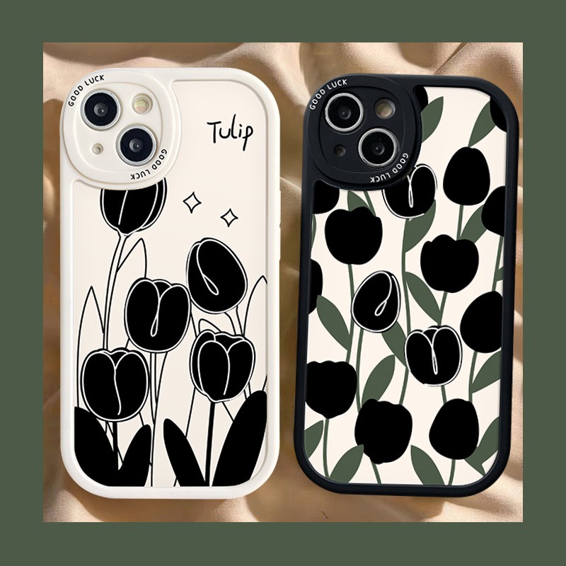 Silicon Soft Tpu Back Case for Infinix Hot 9 11 10 Play 11s 10T Hot 10 Lite Infinix Smart 6 5 10s Note 8 Ins Simple Black Tulip Flowers Couple Phone Cover