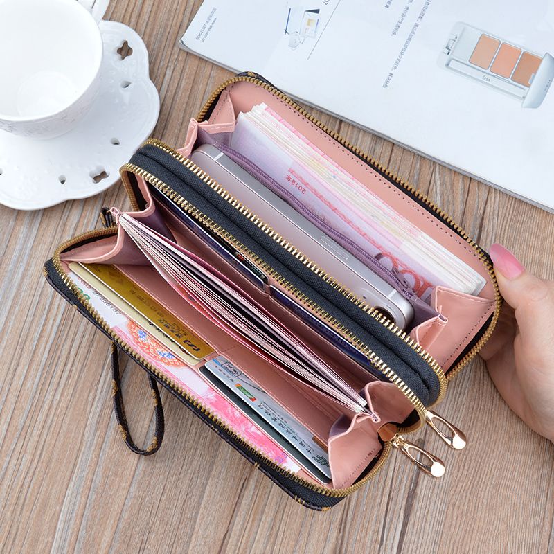 Sera dompet baru wanita panjang dompet ritsleting ganda dompet mode lapisan ganda kapasitas besar dompet koin ibu tas ponsel