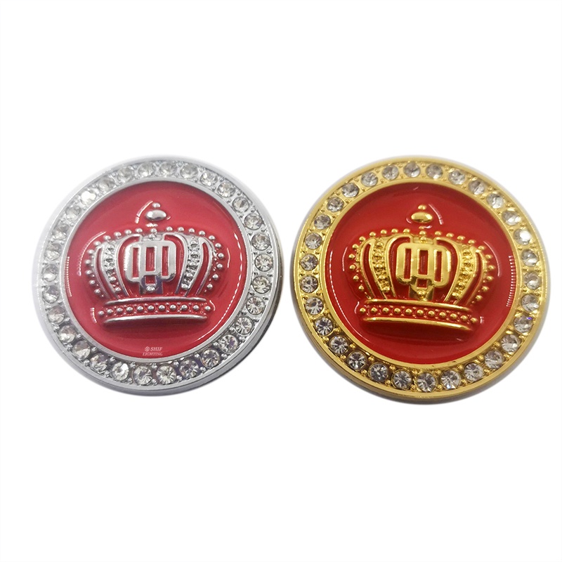 1x Logam Emas Kristal Berlian Mahkota Bonnet Badge Emblem Mewah VIP Crown 3D Logo Emas/Merah Hadiah