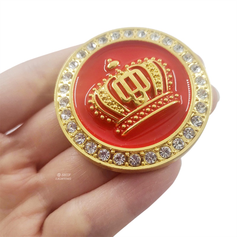 1x Logam Emas Kristal Berlian Mahkota Bonnet Badge Emblem Mewah VIP Crown 3D Logo Emas/Merah Hadiah