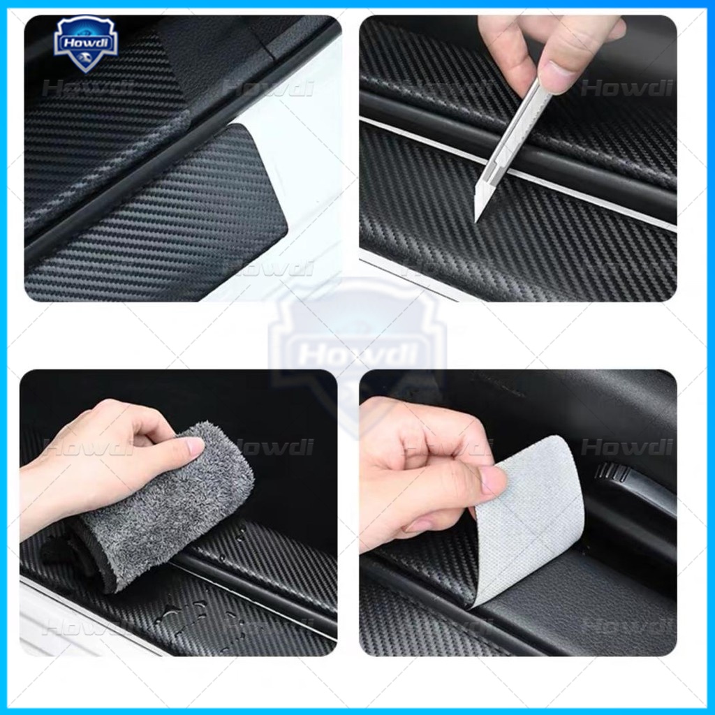 [4pc/Set] Pintu Mobil Side Step Sill Strip Serat Karbon Kulit Anti Gores Pelindung Stiker Fiber Untuk Proton