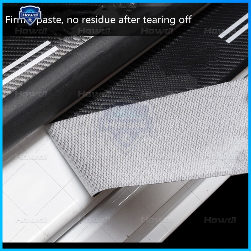 [4pc/Set] Pintu Mobil Side Step Sill Strip Serat Karbon Kulit Anti Gores Pelindung Sticker Fiber Ada logo