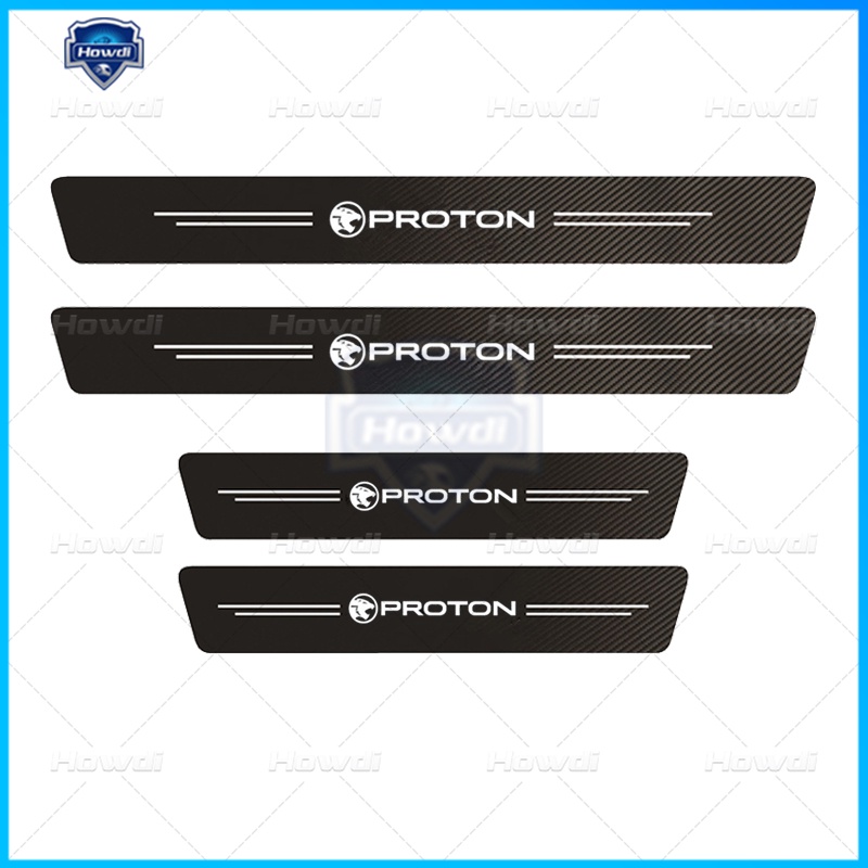 [4pc/Set] Pintu Mobil Side Step Sill Strip Serat Karbon Kulit Anti Gores Pelindung Stiker Fiber Untuk Proton