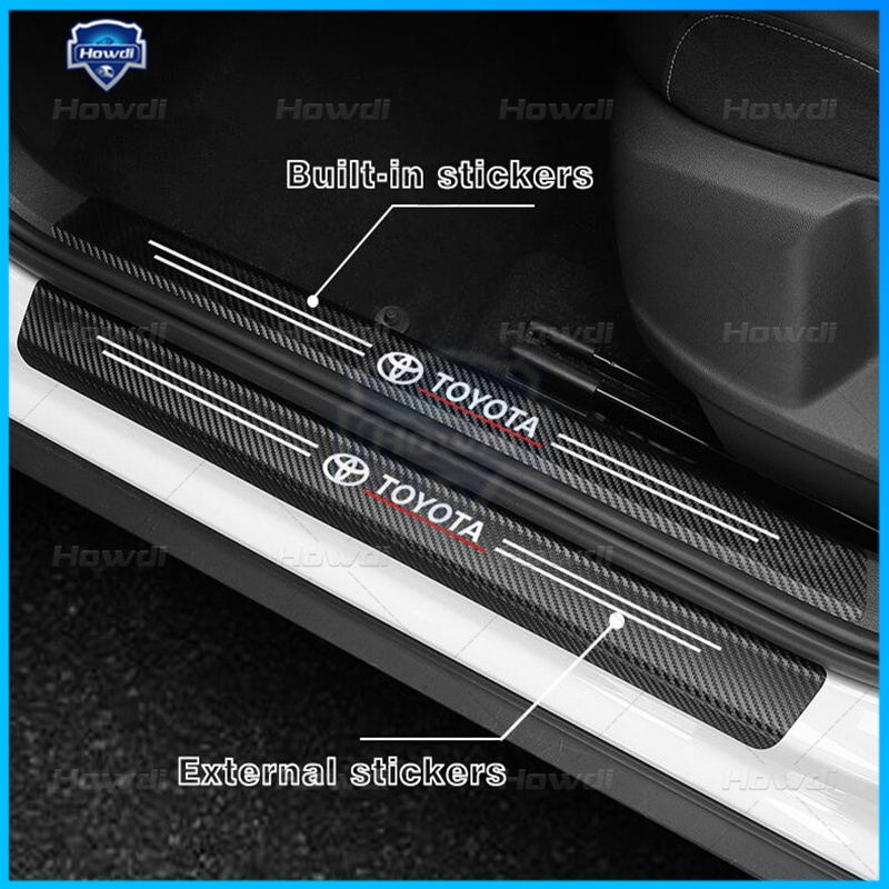 [4pc/Set] Strip Kusen Pijakan Samping Pintu Mobil Serat Karbon Kulit Anti Gores Pelindung Stiker Fiber Untuk Toyota