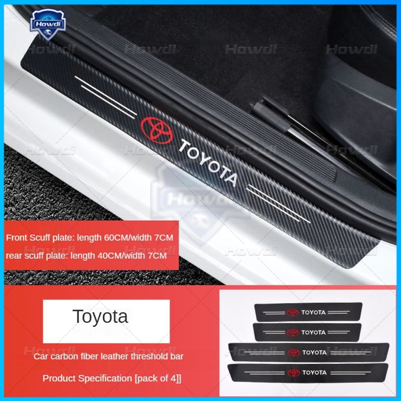 [4pc/Set] Strip Kusen Pijakan Samping Pintu Mobil Serat Karbon Kulit Anti Gores Pelindung Stiker Fiber Untuk Toyota