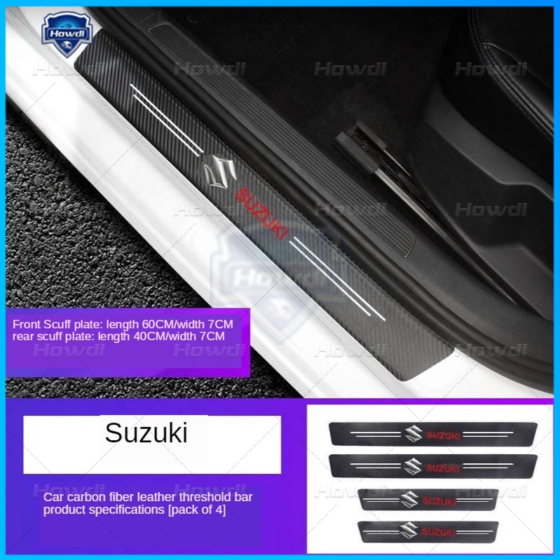 [4pc/Set] Pintu Mobil Side Step Sill Strip Serat Karbon Kulit Anti Gores Pelindung Stiker Fiber Untuk Suzuki