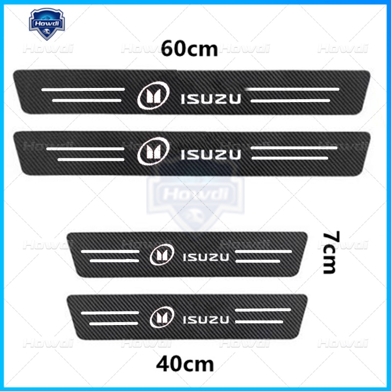 [4pc/Set] Pintu Mobil Side Step Sill Strip Serat Karbon Kulit Anti Gores Pelindung Stiker Fiber Untuk Isuzu