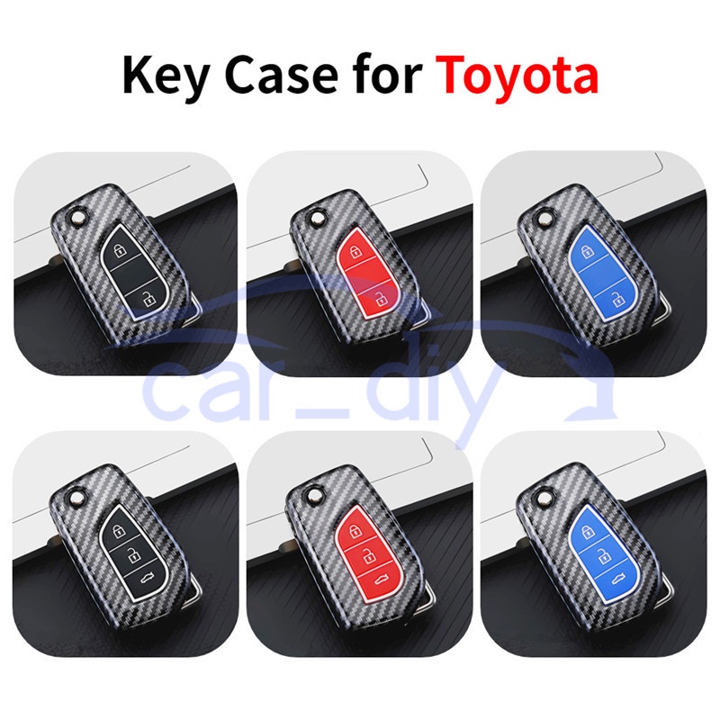 Carbon Fiber ABS Key Case Cover Remote Mobil Fob Dengan Gantungan Kunci Untuk Toyota Hilux Revo Innova Rav4 Fortuner Pelindung Shell