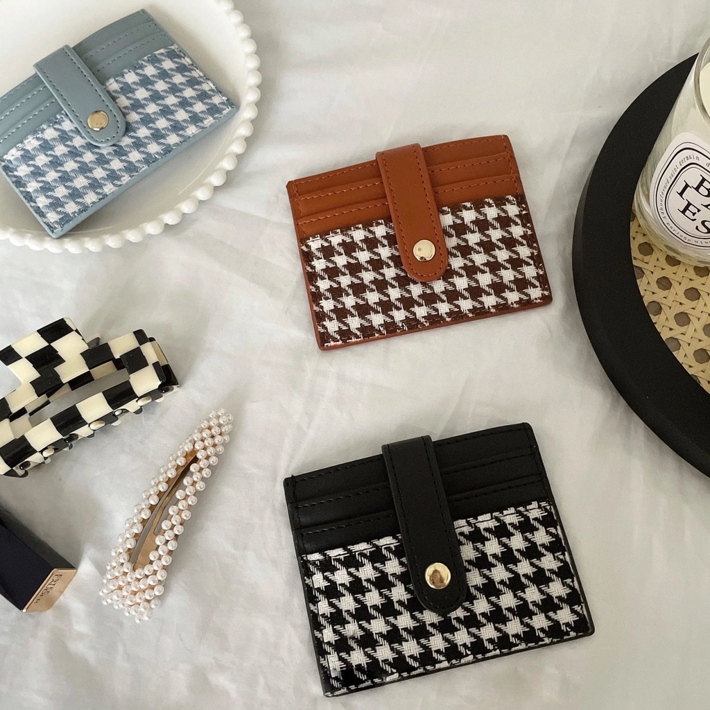 Sera film retro perasaan in angin dompet wanita multi-fungsional musim gugur dan musim dingin retro houndstooth kompak kartu tas bus kartu bank