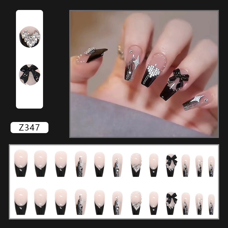 24pcs Kuku Palsu Logam Misterius Jantung Nail Art