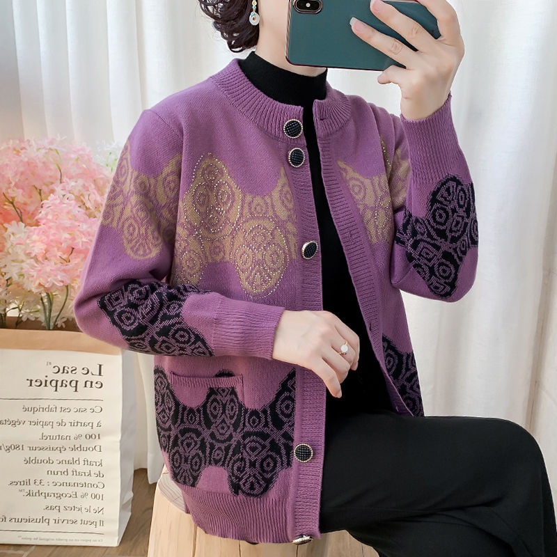 Hazel.hijau ibu musim gugur mantel paruh baya dan lanjut usia atasan wanita nenek sweater kardigan p
