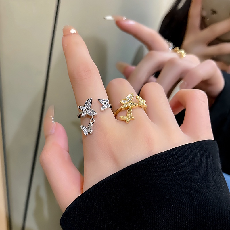 Cincin Kupu-Kupu Zirkon Gaya Fashion Baru Untuk Wanita High Sense Diamond Rings