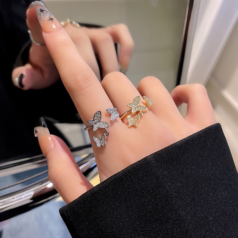 Cincin Kupu-Kupu Zirkon Gaya Fashion Baru Untuk Wanita High Sense Diamond Rings