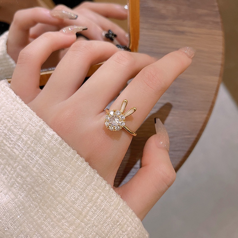 Cincin Kelinci Zirkon Berputar Super Cute Perempuan Cincin Jari Telunjuk Indah