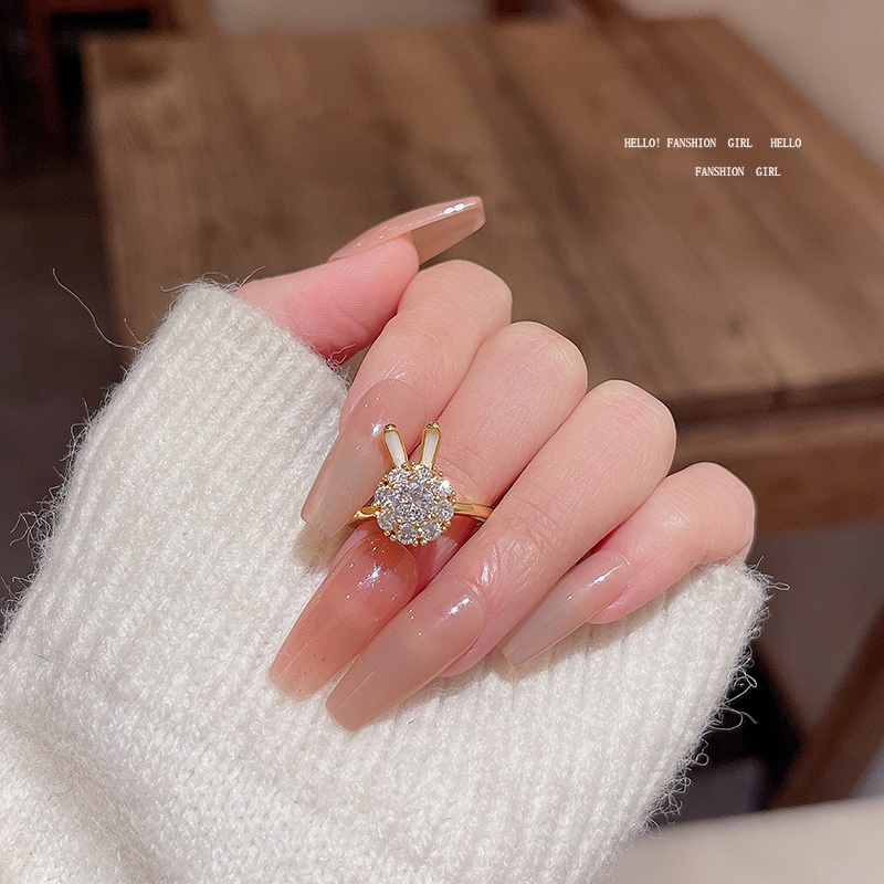 Cincin Kelinci Zirkon Berputar Super Cute Perempuan Cincin Jari Telunjuk Indah