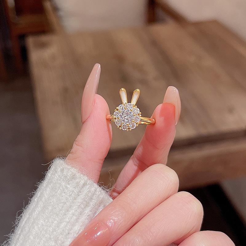 Cincin Kelinci Zirkon Berputar Super Cute Perempuan Cincin Jari Telunjuk Indah