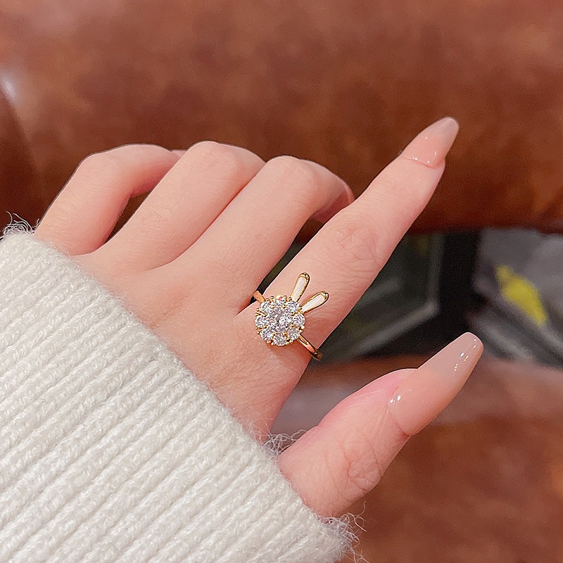 Cincin Kelinci Zirkon Berputar Super Cute Perempuan Cincin Jari Telunjuk Indah