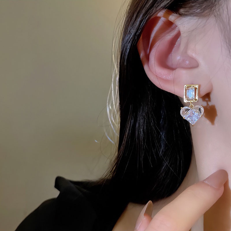 925jarum Perak Gaya Baru Indah Zirkon Anting Hati Untuk Wanita Fashion Anting Hati