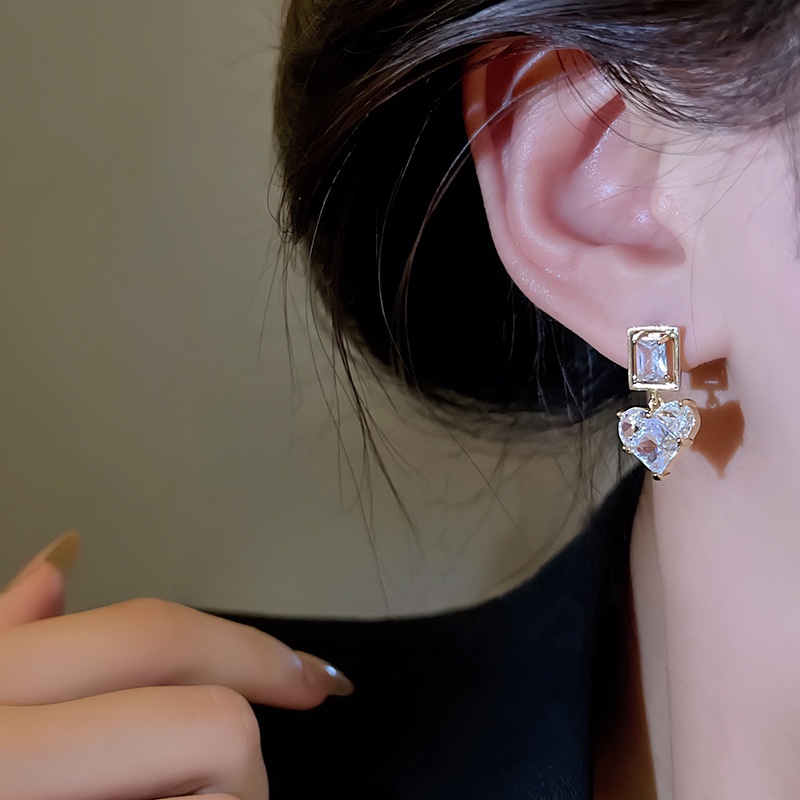 925jarum Perak Gaya Baru Indah Zirkon Anting Hati Untuk Wanita Fashion Anting Hati