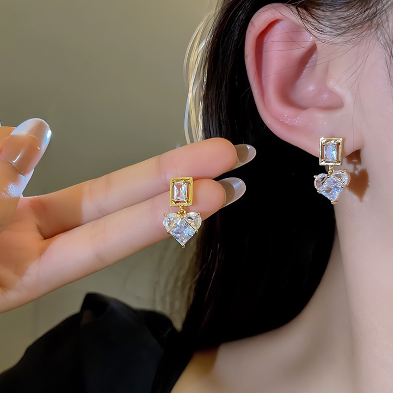 925jarum Perak Gaya Baru Indah Zirkon Anting Hati Untuk Wanita Fashion Anting Hati