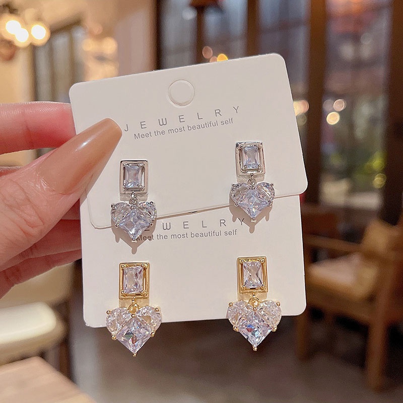 925jarum Perak Gaya Baru Indah Zirkon Anting Hati Untuk Wanita Fashion Anting Hati