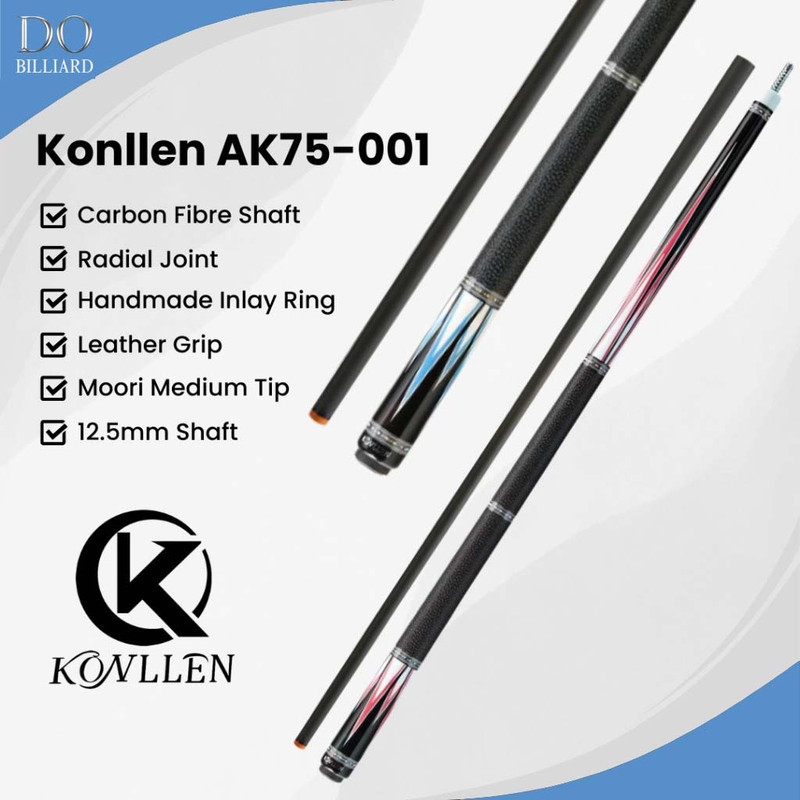 Stick Billiard KONLLEN AK75-001 Carbon Cue Leather Grip Low Deflection / Stick Konllen AK75-001 Dobi