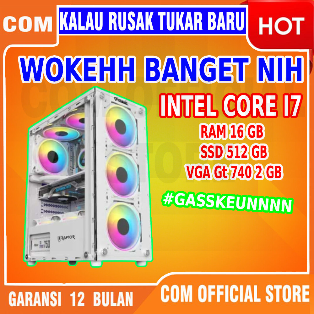 cpu pc komputer computer CORE I7 HDD 500GB GAMING EDITING DESAIN rakitan HDD+SSD GARANSI 1 TAHUN