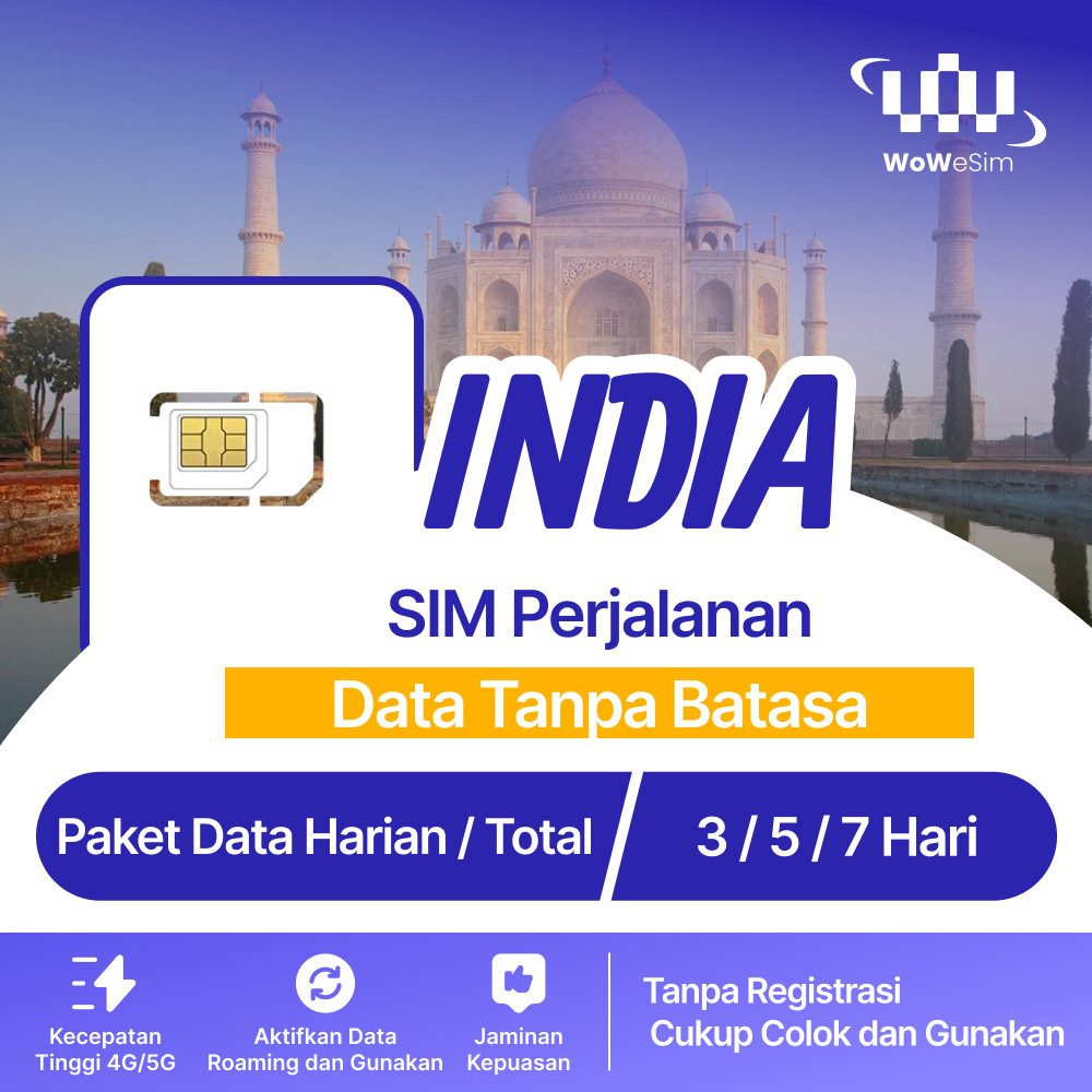 SIM Card Internet India 4G/5G – 7/15 Hari | Hingga 0.6GB-1.5GB Data Hari | Untuk Turis | Langsung Ak