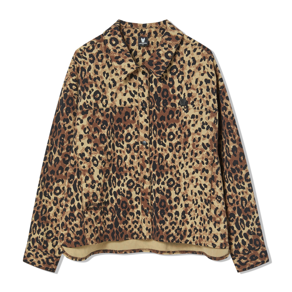 [LIFEWORK] - Nylon Span Ladok Wappen Crop Shirt [Set Up] Pattern Beige - Atasan Pola Kemeja Beige Wa