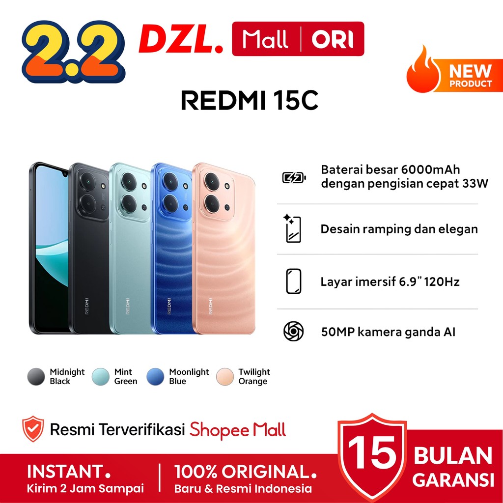 DZL - HP XIAOMI Redmi 15C 8/256 6/128 GB NFC Original Garansi Resmi Official Store Handphone Ori