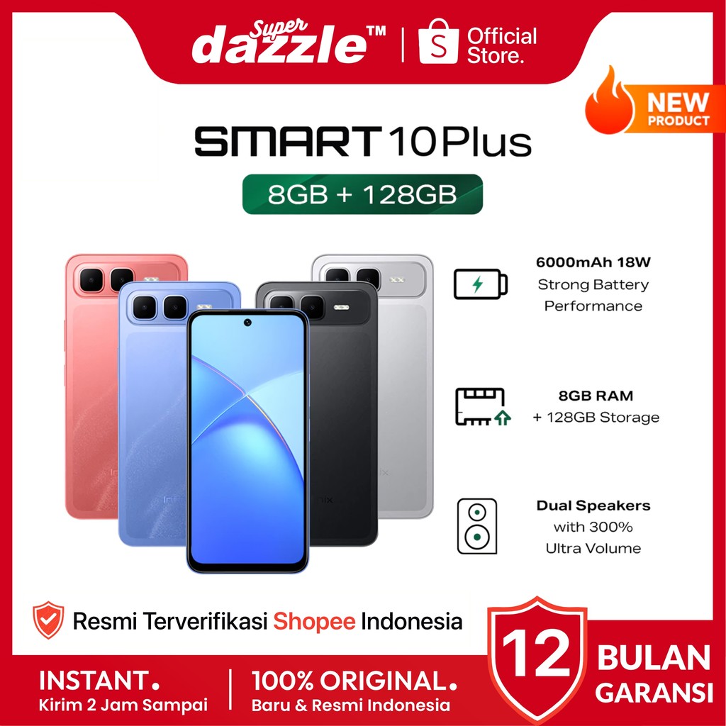 HP INFINIX Smart 10 Plus 8/128 GB NFC Original Garansi Resmi Official Store Handphone Ori