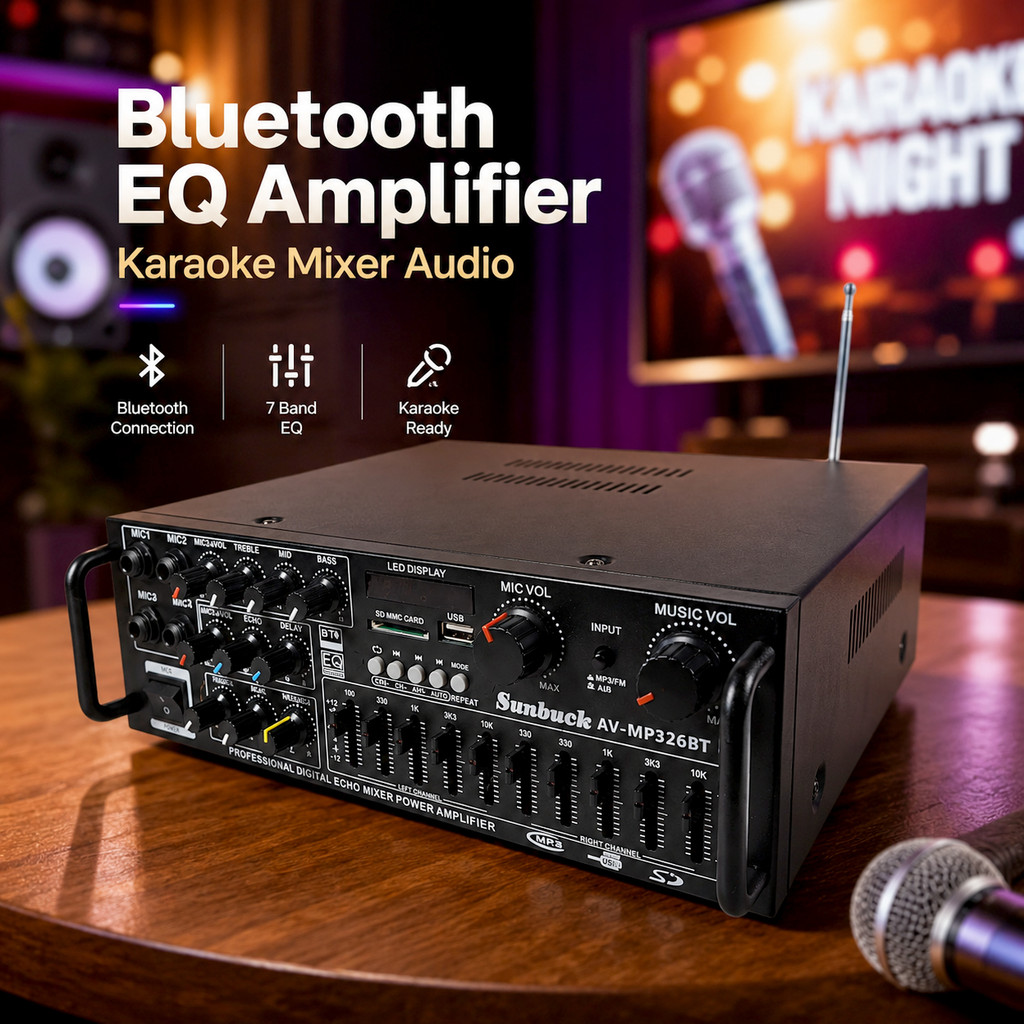 Sunbuck Bluetooth EQ Amplifier Karaoke FM 2000W - AV-MP326BT Equalizer Bass