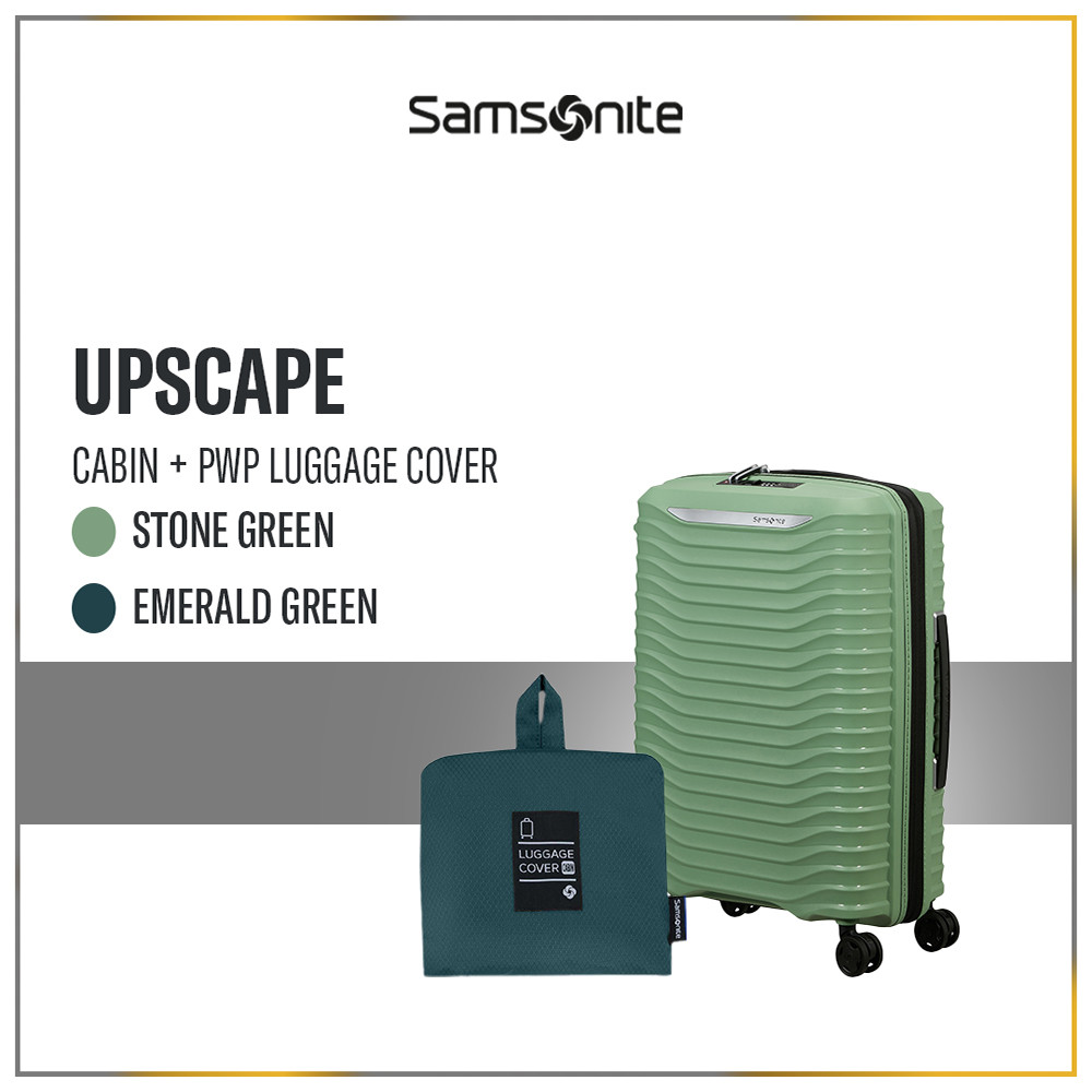 Samsonite Koper Upscape Cabin Stone Green + Foldable Luggage Cover Cabin
