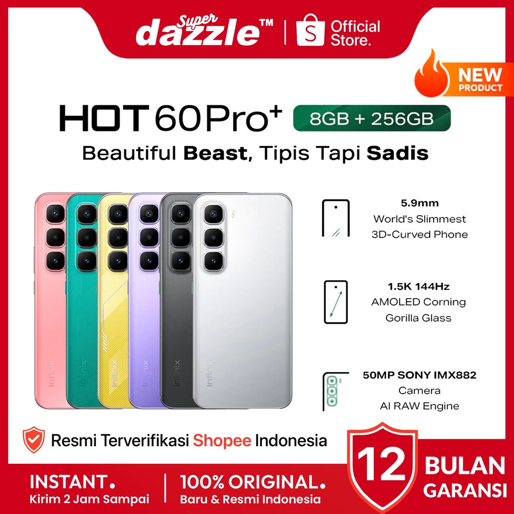 HP INFINIX Hot 60 Pro+ 8/256 GB Original Garansi Resmi Official Store Handphone Ori 60 Pro + Plus