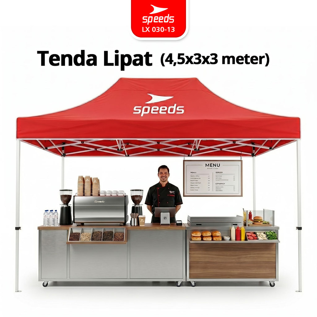 Tenda Bazzar Lipat 3 x 4,5 M Tenda  Rangka Putih Pameran Tenda Otomatis SPEEDS 030-13